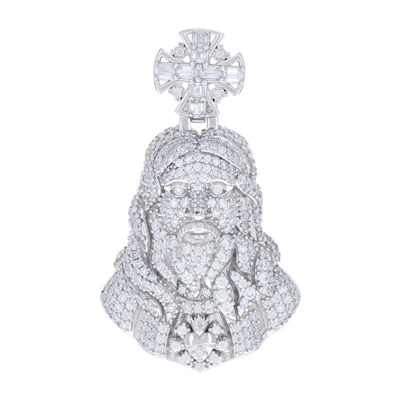925 Sterling Silver 1.90ct Rnd 0.37ct Baguette Moissanite Cross Jesus Pendant